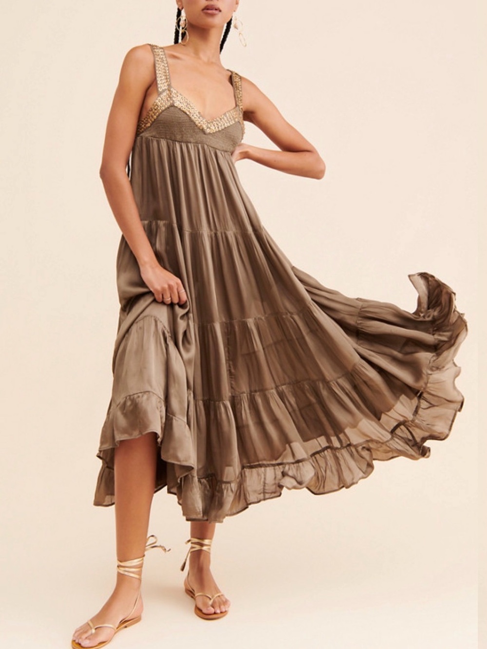 Free People Isadora Midi Dress in Olive